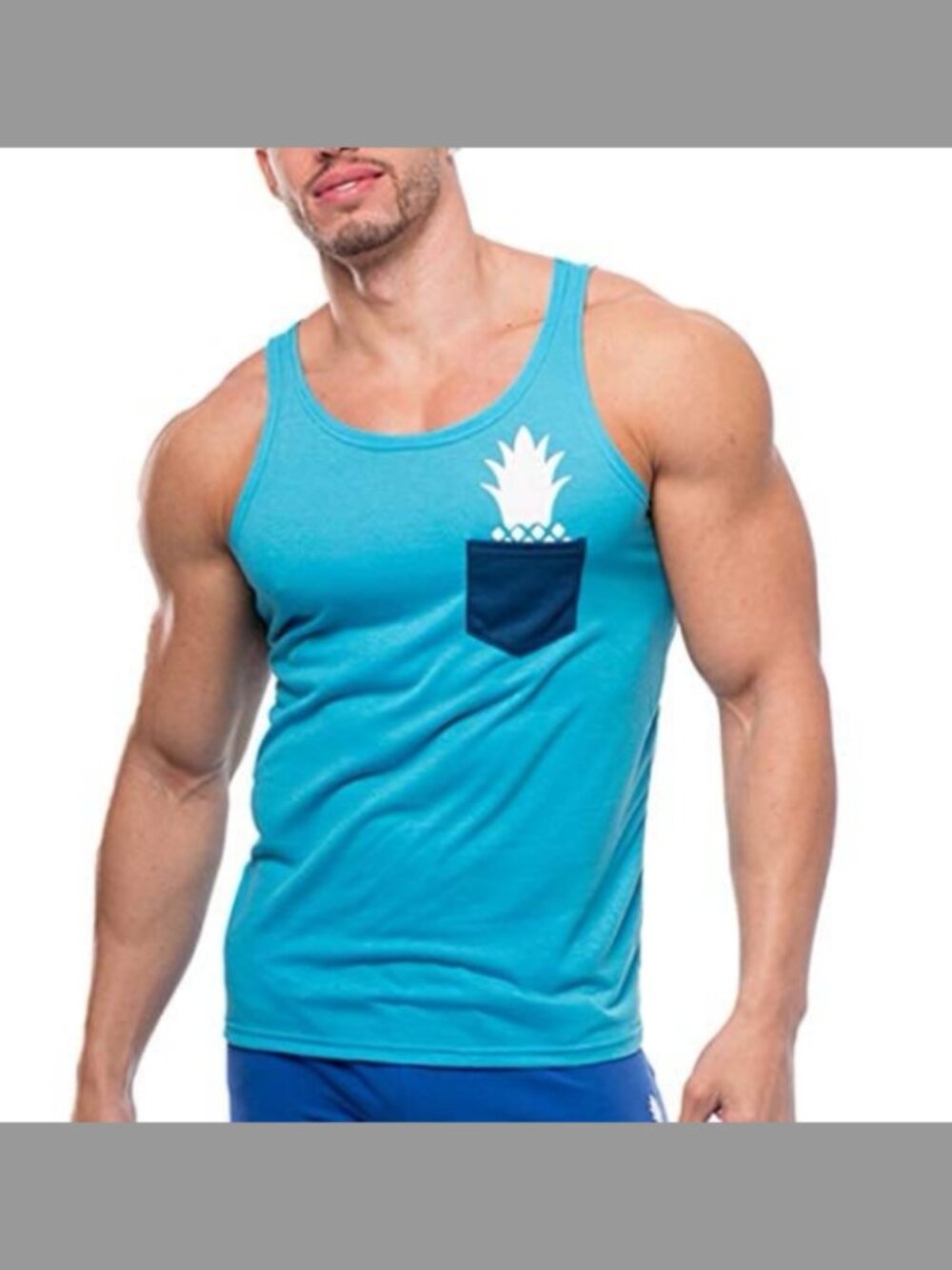 JJ Malibu Men’s Blue Pineapple Pocket Tank Top